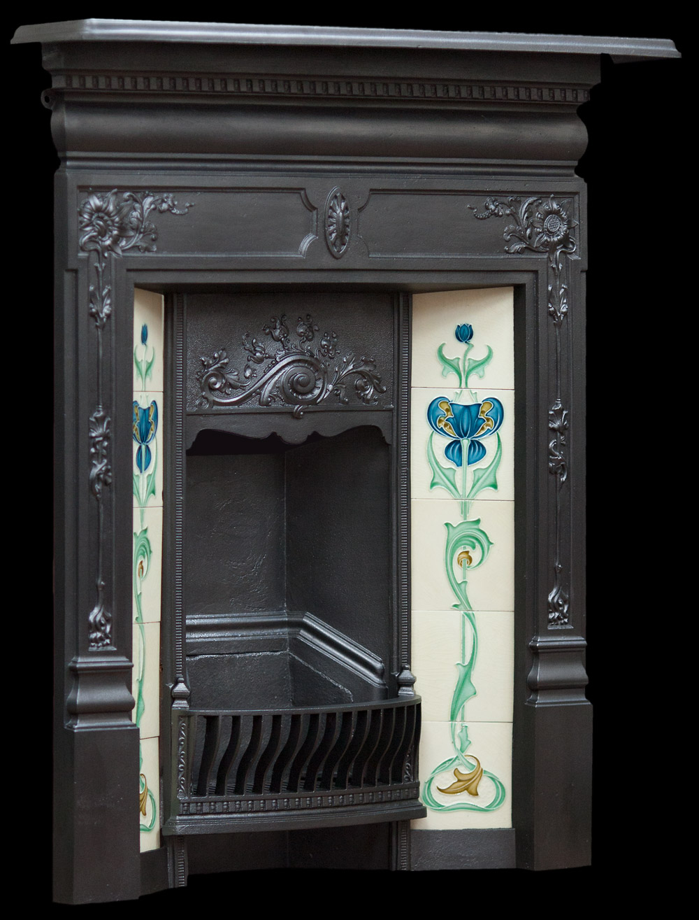 Reclaimed Art Nouveau tiled fireplace - Superb Restoration