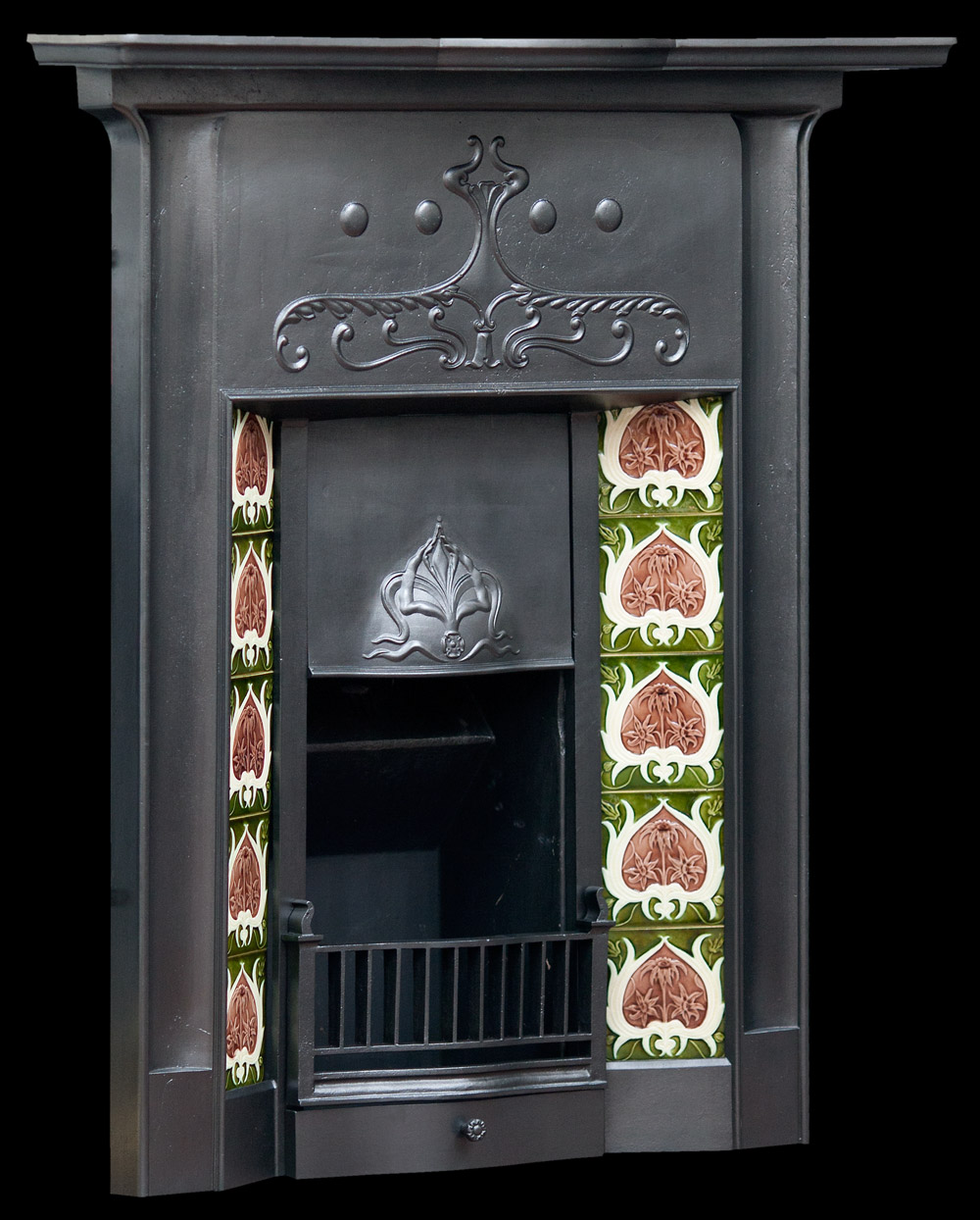 Tiled Art Nouveau fireplace - Fire grate